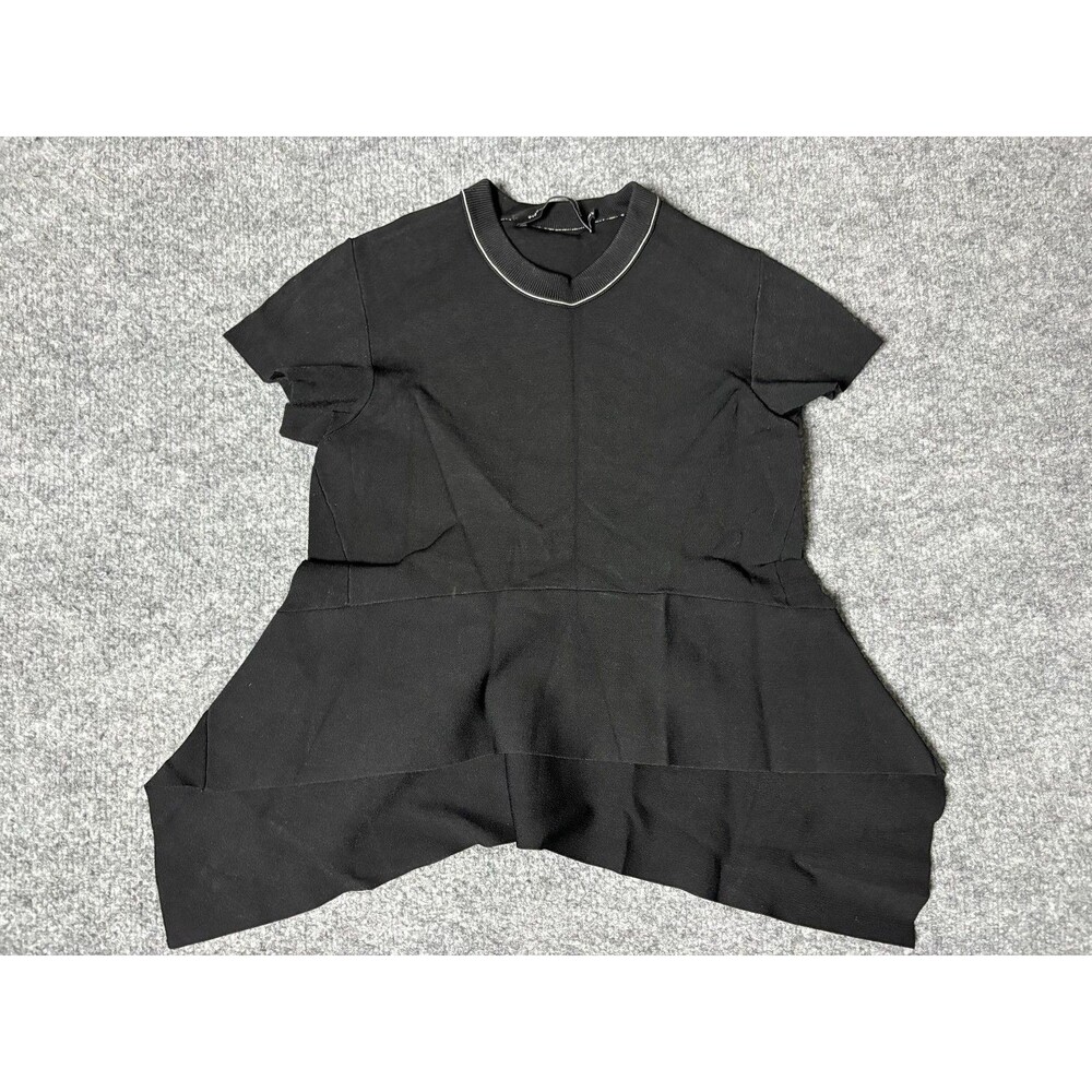Proenza Schouler Blouse Womens XS Black Knit Asymmetrical Hem Tunic Short Sleeve